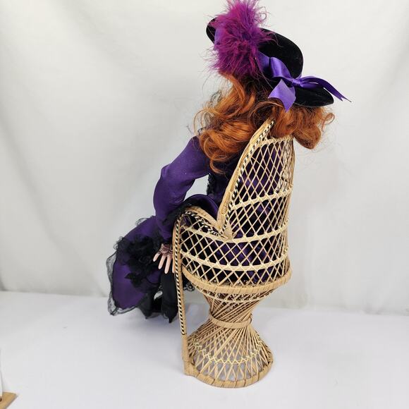 Jan Mclean Pearl 24" Porcelain Doll French Floozie Purple Black w/ Chair - Picture 7 of 9